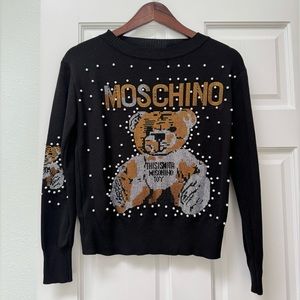 Moschino bedazzled black sweater with pearls